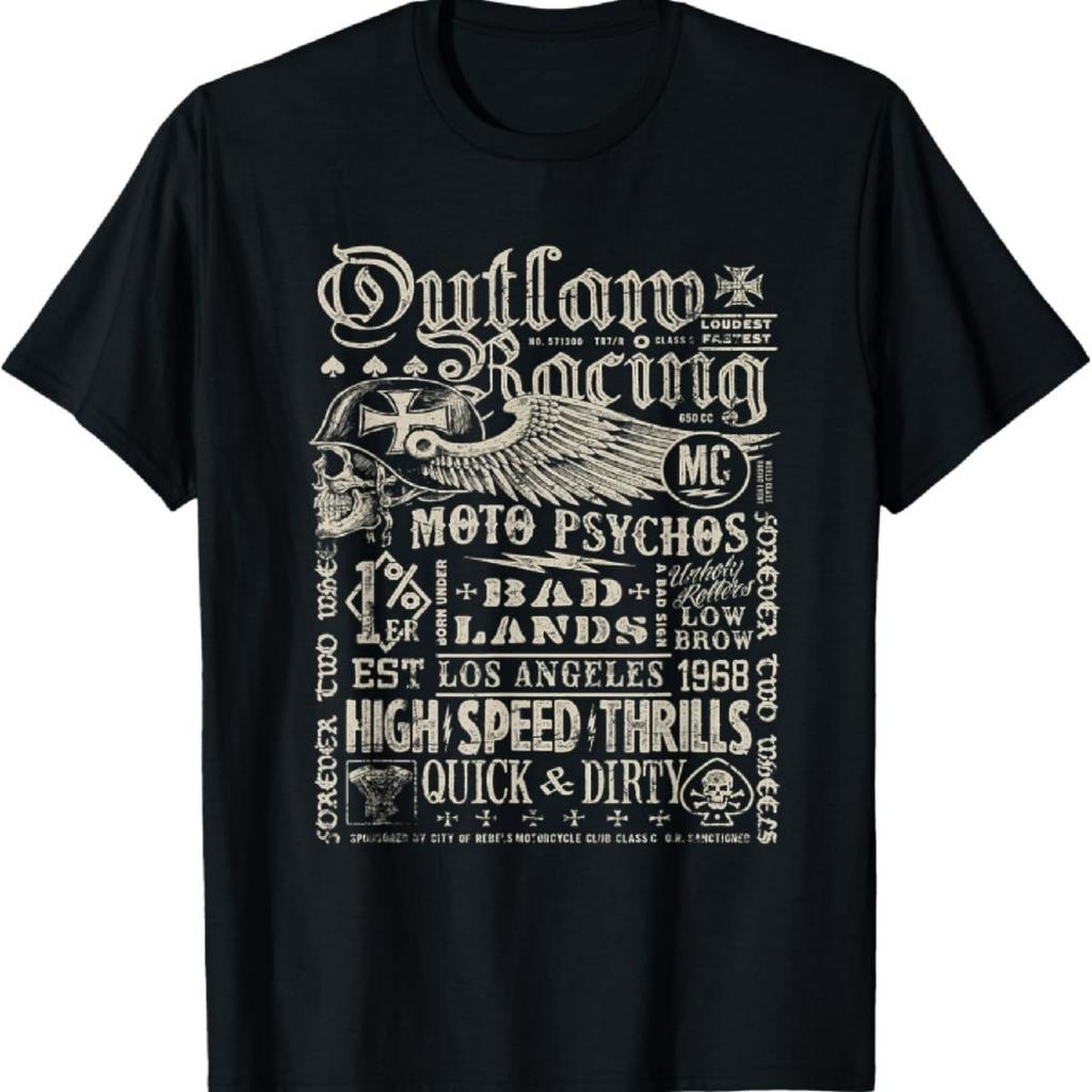 Outlaw Racing Moto Psychos Череп Байкерский Подарок Мужская Мотоциклетная Футболка