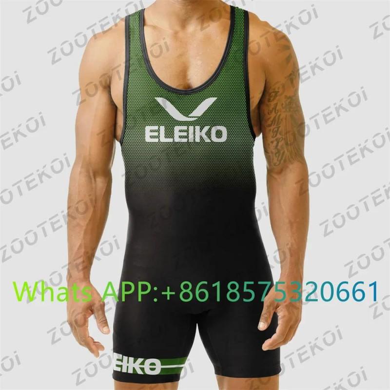 Mens Compression Wrestling Singlet With Heat Transfer Print Training Gym Fitness Wear