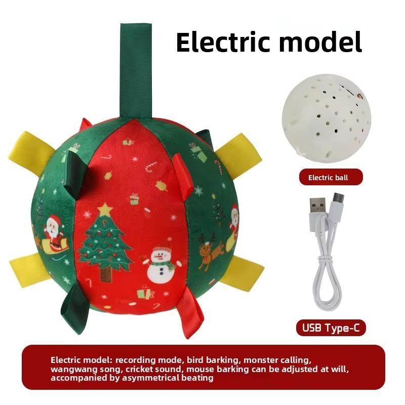 Christmas Dog Toy Balls Electric Interactive Plush Toy Ball for Dogs Built-In Bell Anti-Bite Chew Toys with Squeaker Pet Product