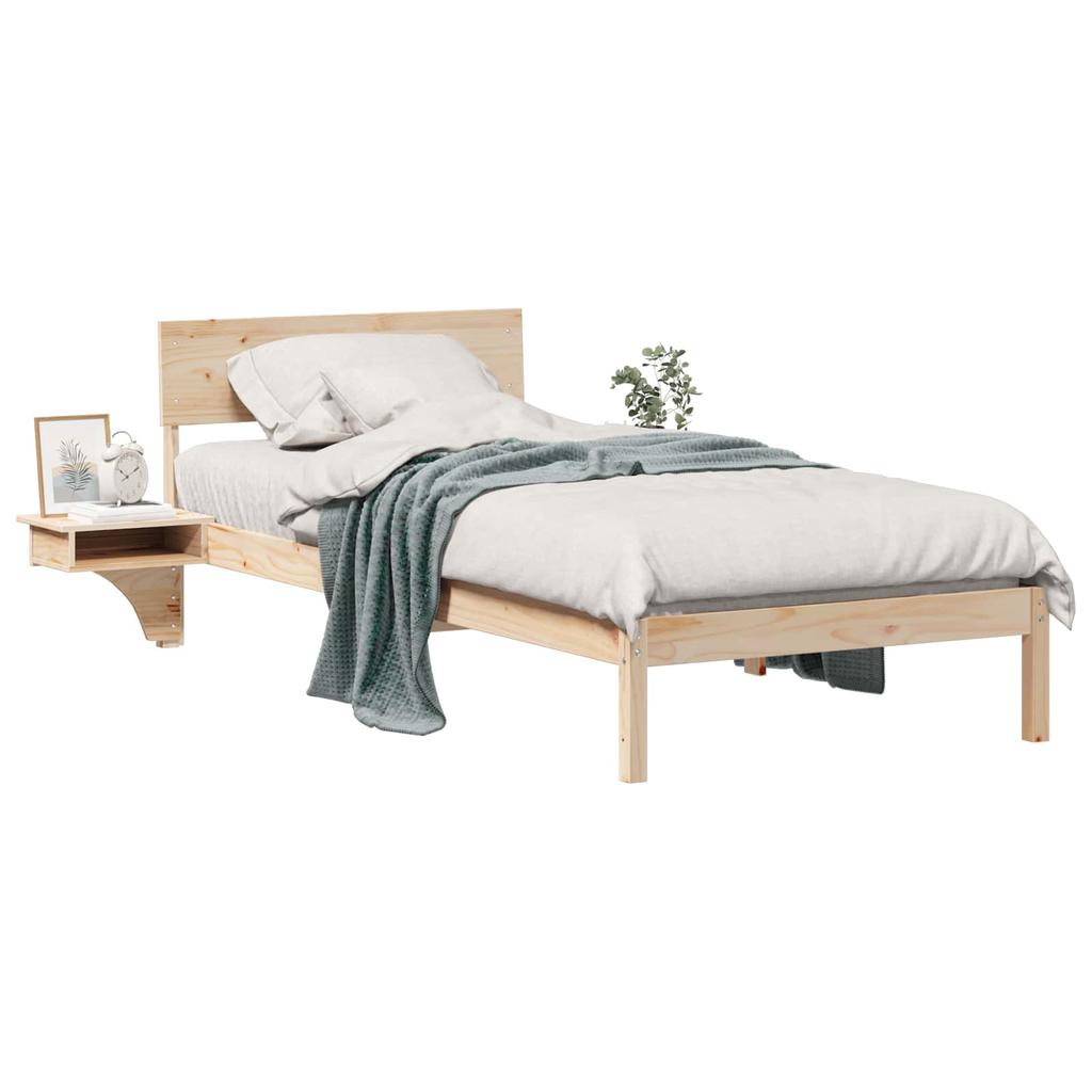 Brown Bed Frame with Headboard 90 x 200 cm Solid Pine Wood
