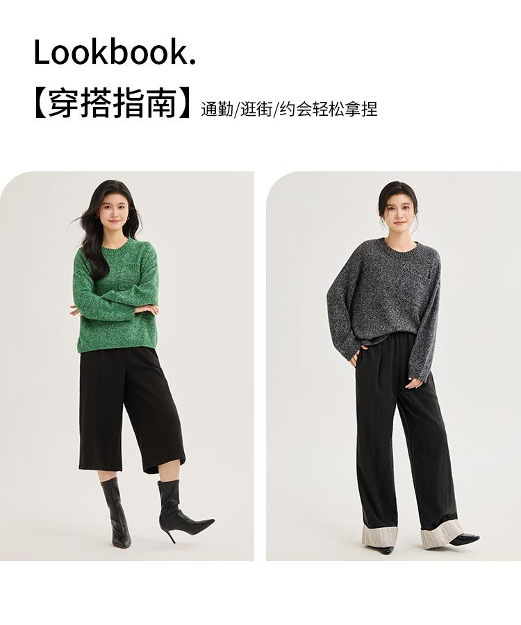 Winter new coarse needle mixed color pocket casual loose fit women's wool sweater with cashmere included