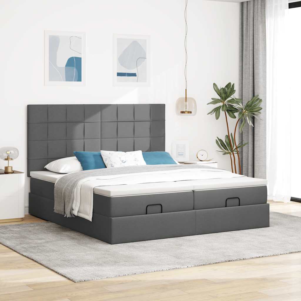 Vidaxl Rama Łóżka Otomana Z Materacami, Szara, 160X200 Cm, Tkanina