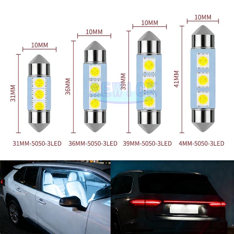 100Pcs White Ceiling Bulb C5W C10W 5050 3SMD 31/36/39/41mm DC12V Car License LED Dome Festoon Door Light Reading Lamps Interior