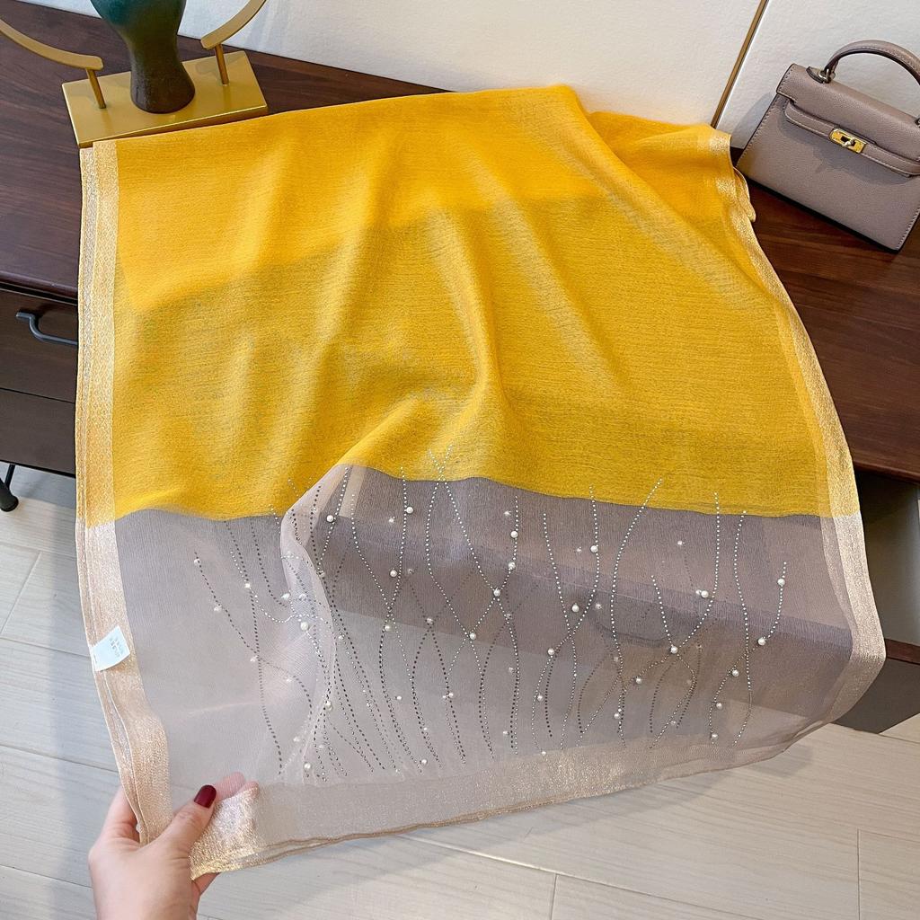 New Fashion and Versatile Solid Color Ethnic Style Veil Scarf Scarf for Women Wavy Pattern Artificial Diamond Iron Scarf for Women