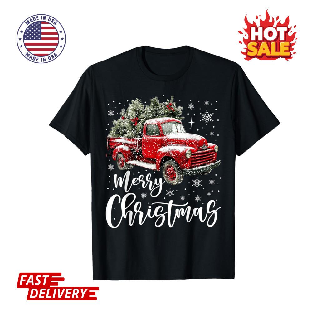 SALE Merry Christmas Red Truck Inspired Family Matching Christmas Unisex T-Shirt