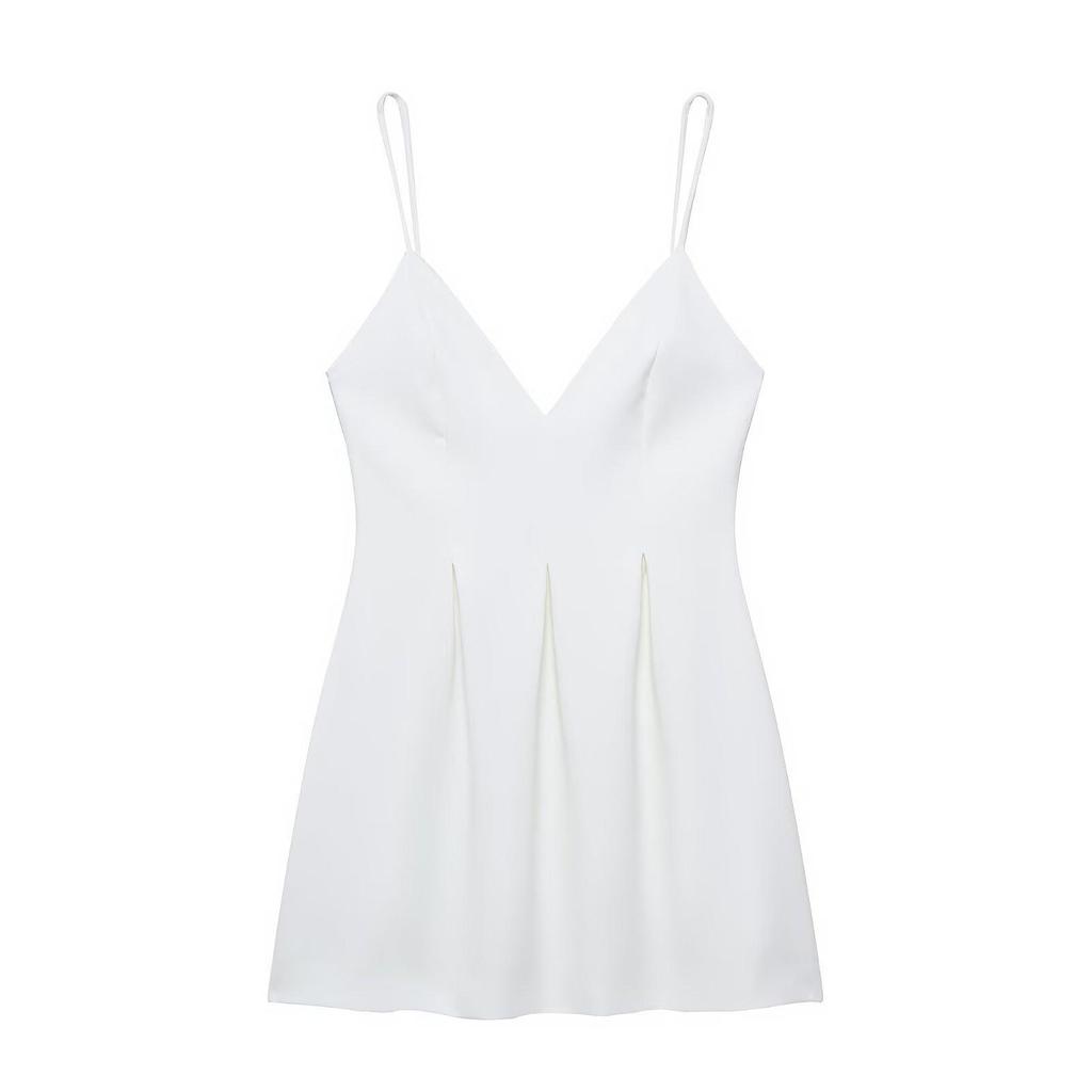 TAOP&ZA Women's White Spaghetti Strap Slimming Dress - Spring/Summer Collection