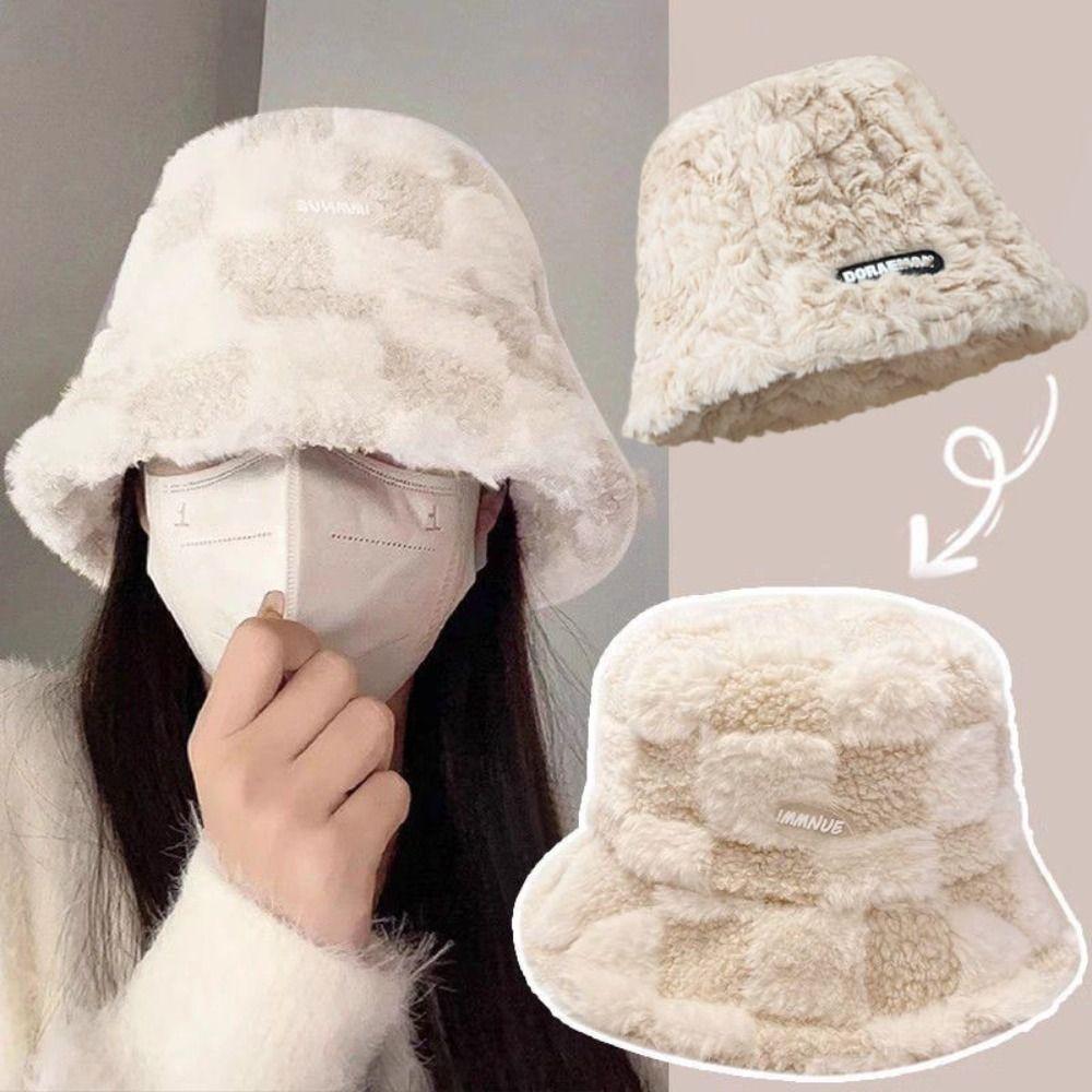 Soft Lamb Winter Bucket Hat Keep Warm Skull Hat Casual Plush Fisherman Hat Outdoor