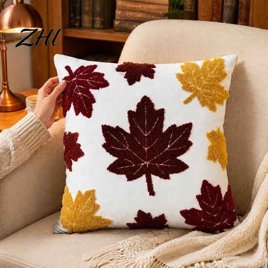 Fall Theme Decorative Pillow Cover Maple Leaf Cushion Cover, Acorn Throw Sofa 18x18 Inches Farmhouse Case for Autumn Home Decor Skin Friendly Shells