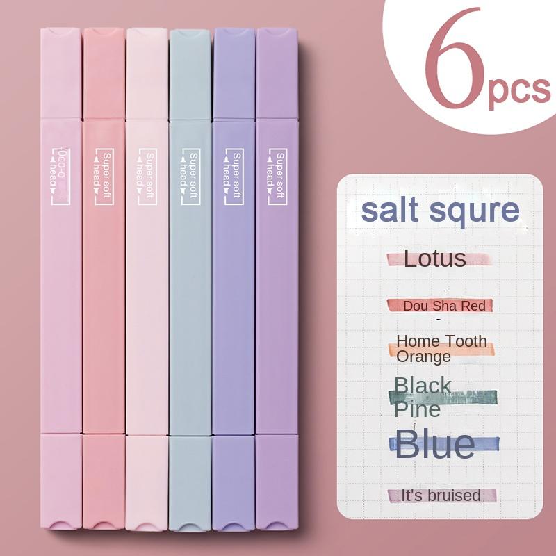 6 шт./компл. ручки-маркеры с двойной головкой, художественный маркер Kawaii, круглая форма, цветная ручка в стиле манга, канцелярские принадлежности, студенческие принадлежности для самостоятельного изготовления