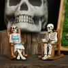 Skeleton Couple Figurine Resin Male And Female Skeleton Ornament Skeleton On Rocking Chair Statue for Halloween Mantel Shelf Decor