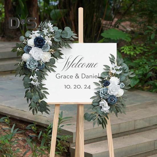 2 Pcs Artificial Flowers Swag Faux Flowers Rose Swag Floral Garland for Ceremonies Sign Backdrop Wedding Arch Stair Railing Decor