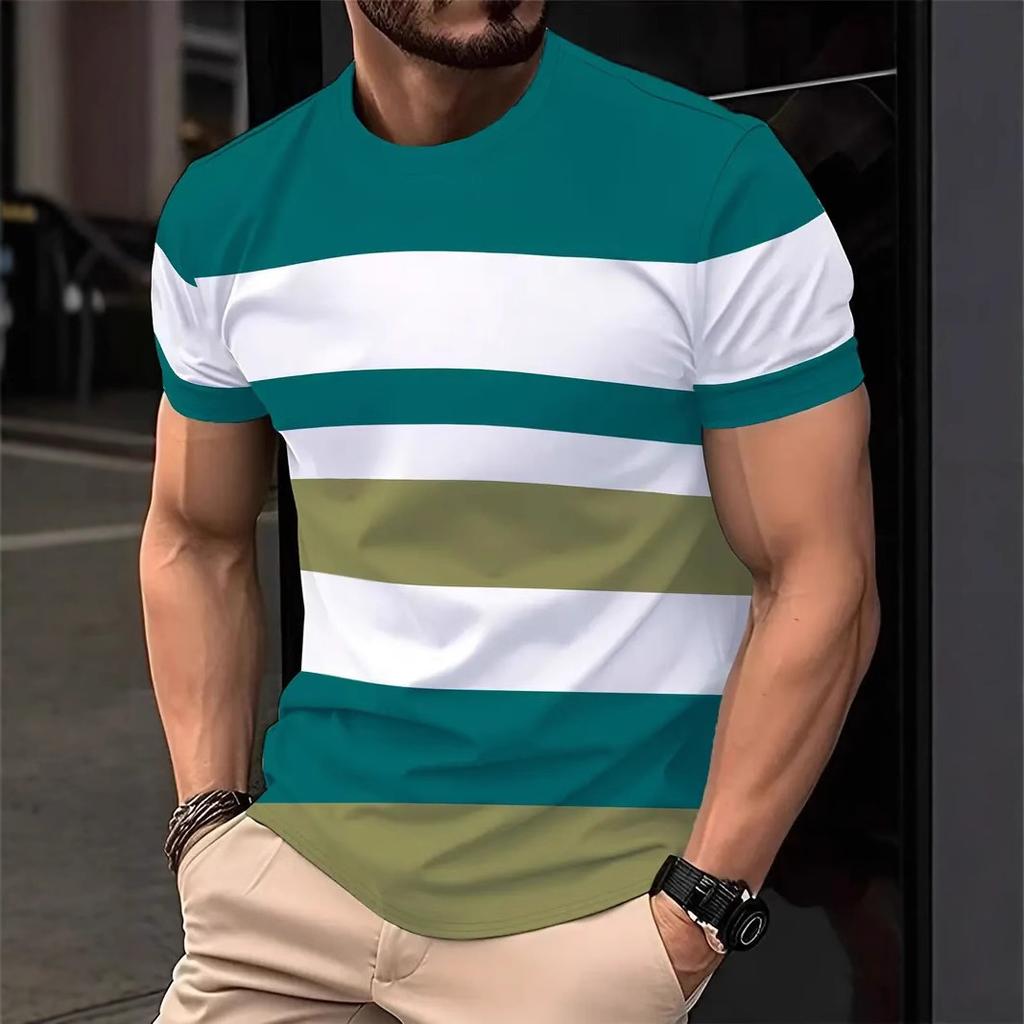 Men'S Fashion T-Shirts Short Sleeve 3D Printed Street Style T Shirt Summer Stripe Graphic Hip Hop Casual Tops