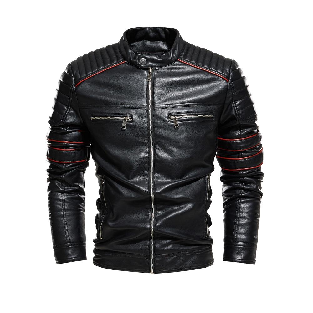 Men's Leather Jacket Men's Pu Coat Stand Collar Slim Motorcycle Suit Plus Velvet Leather Clothing