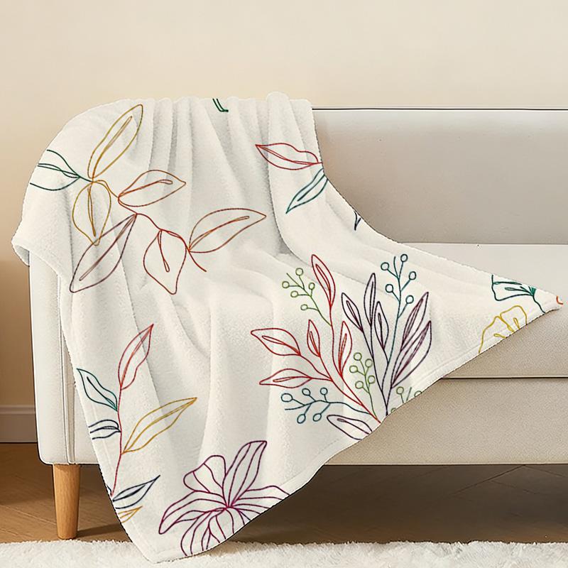 Soft Flannel Blanket No-Shed Minimal Floral Design, Warm & Breathable Home Throw for Halloween, Christmas, Cozy Living Room Decor