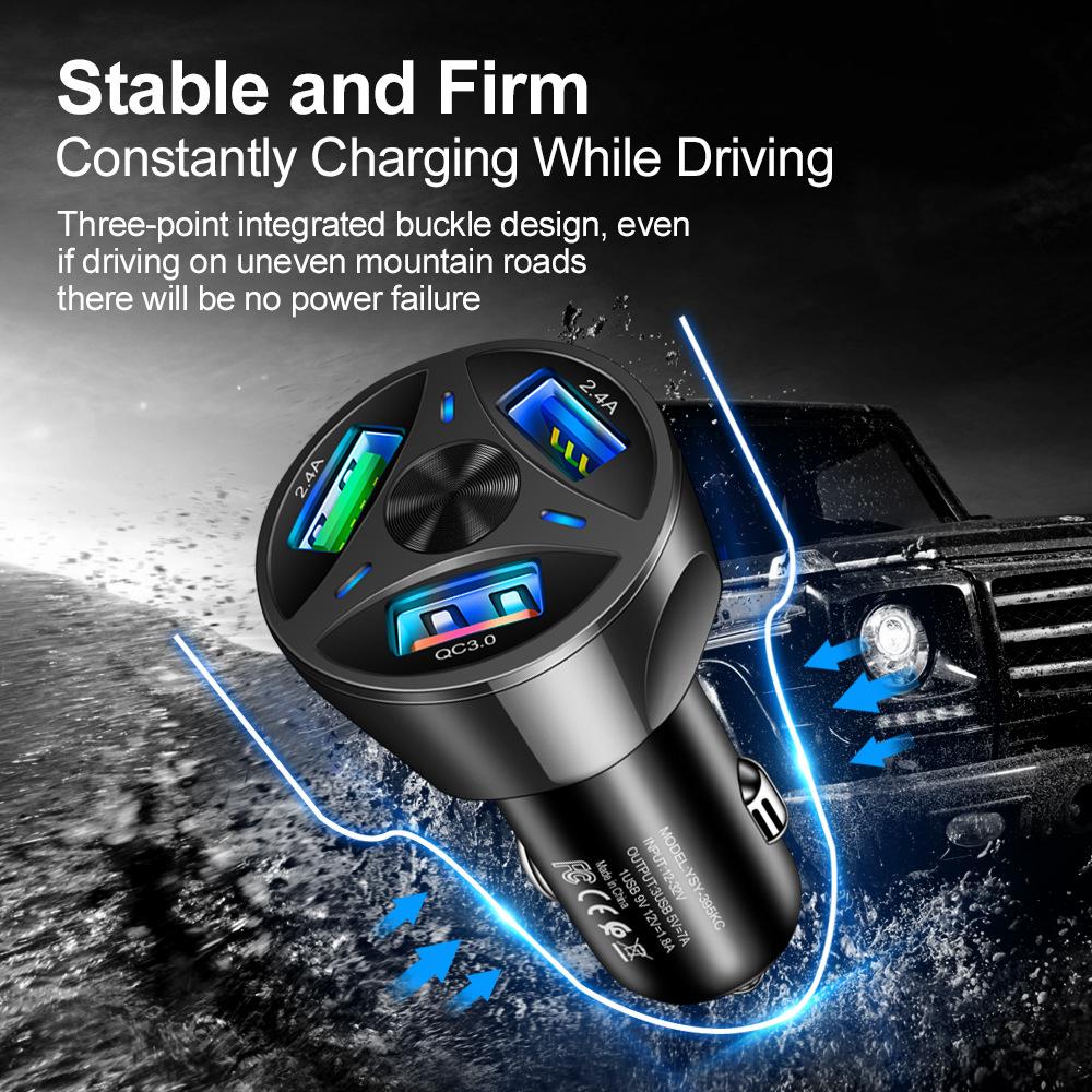 7A 3USB QC3.0 Автомобильное зарядное устройство Быстрая зарядка 3 порта Для iPhone Для Samsung Мобильный телефон Адаптер автомобильного зарядного устройства Для использования в автомобиле Зарядное устройство