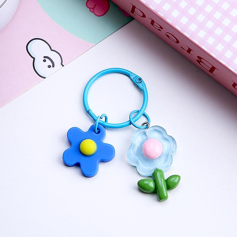 Creative Candy Color Flower Keychain Cute Cartoon Backpack Pendant Earphone Case Hanging Decoration Accessories Gifts