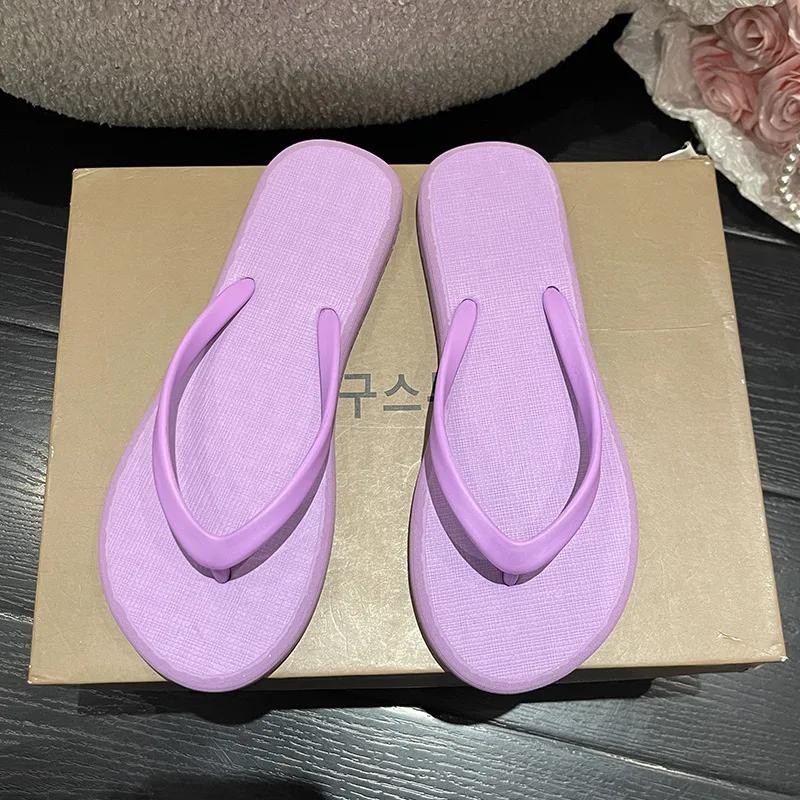 Fashion Premium Sense Non-slip Simple Flip-flops Girls Summer New Wear Solid Color Pinch Feet Beach Cool Slippers Wholesale