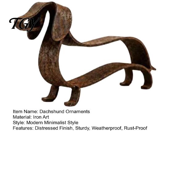 Minimalist Wire Art Puppy Decor Rustic Dachshund Metal Sculpture, Line Iron Dog Statue, Vintage Decorative Statues for Patio Wiener Tabletop Figurine
