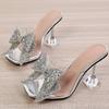 Fashion 2024 New Transparent Slippers for Women Fashion Silver Crystal Bowknot High Heels Women Clear Mules Slides Summer Heeled Sandals