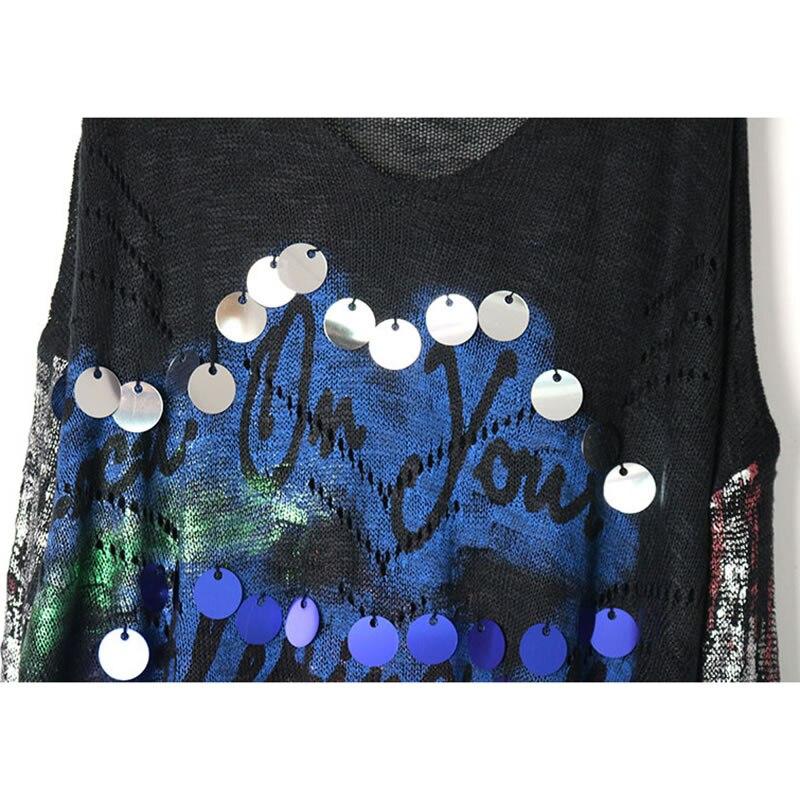 Xitao Тонкий ажурный свитер с пайетками и буквами, женская одежда, модная винтажная свободная рубашка с v-образным вырезом и длинными рукавами, новинка WQR1962