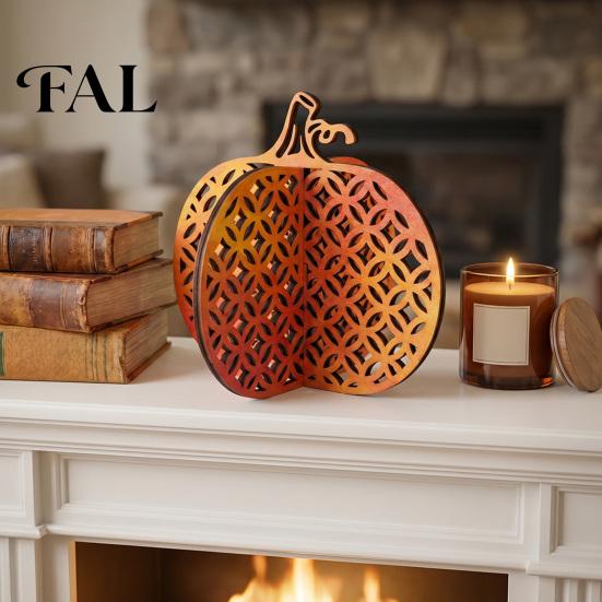 Lightweight Wood Holiday Ornaments Thanksgiving Wooden Pumpkin Decor, Vintage Striped Hollow Carved Ornament Rustic Fall Home Decor for Party,