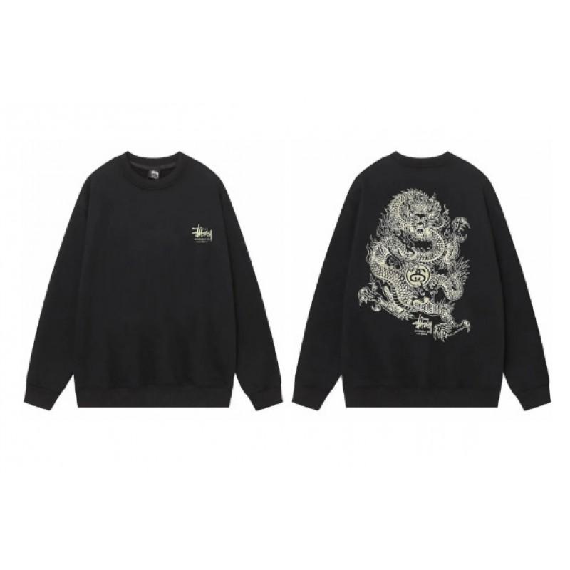 Classic Print Hoodie Mens Loose Fit Crewneck Cotton Sweatshirt Casual Wear