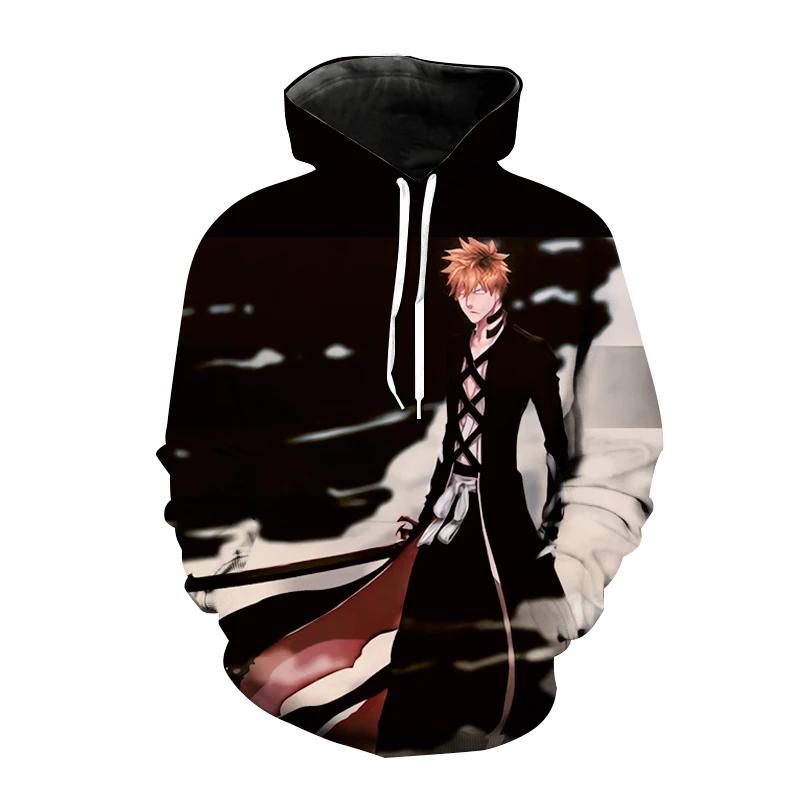 Anime Shinigami Character Fleece Hoodie for Men, Autumn Winter Thick Warm Pullover, Cool Warrior Print Sweatshirt for Youth Street Outfits