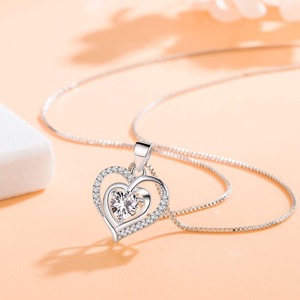 New 925 Sterling Silver Women Necklaces Fashion Heart Of The Sea Pendant High Quality Zircon Clavicle Chain Jewelry Length 45CM