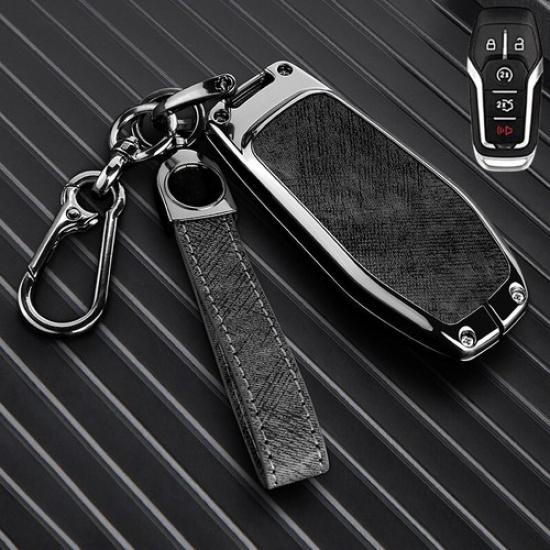 Zinc Alloy Leather Car Key Case Cover Bag With Keychain For Lincoln MKX MKZ MKC