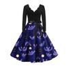 Women's Vintage Classic Dress Long Sleeve Halloween Print V-neck Swing Dress