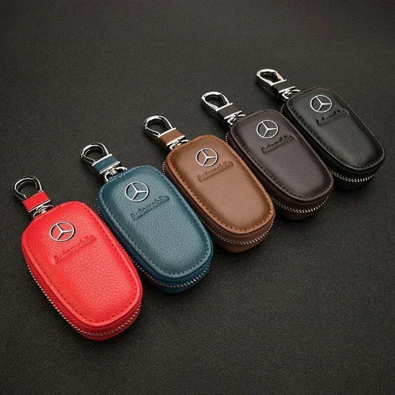 AABHZ1 Car Key Bag for Mercedes Benz Leather Keychain Protective Storage Case W212 CLA SEL SL SLK S W210 W203 W204 W210 W211 hub cap