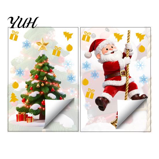 Holiday Gift for Friends Christmas Window Cling, Santa Climbing Rope Sticker, Removable Static Cling Claus Wall Decals PVC Tree Decal Glass