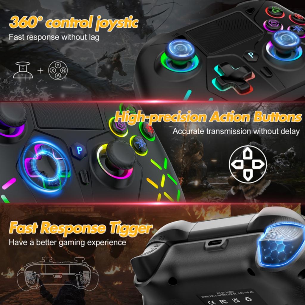 Game Controller For PlayStation 4/PS4 Pro/Slim/PS3/PC/IOS/Switch Wireless Gamepad,W/Turbo Dual Vibration 6-Axis Gyro 3.5mm Jack 1