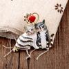 Couples Love Heart Two Cat Emerald Brooch Clothing Accessories Animal Cats Brooches Pin Gift