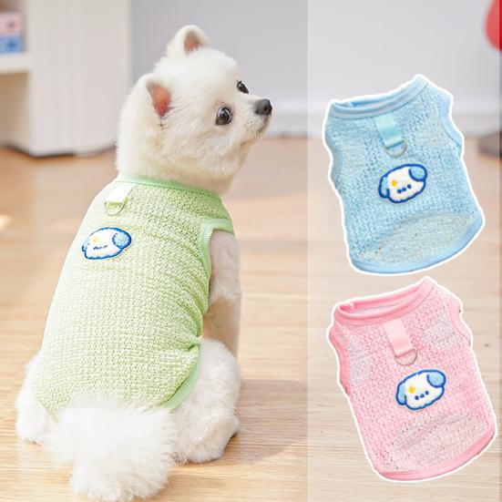 Dog Cooling Shirt Summer Puppy Tank Top Breathable Hollow Sleeveless Vest with Cartoon Dog Pattern for Small Medium Dogs