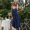 Summer V Neck Sexy Polka Dot Slip For Women's A Line Lace Up Pleated Printed Dress