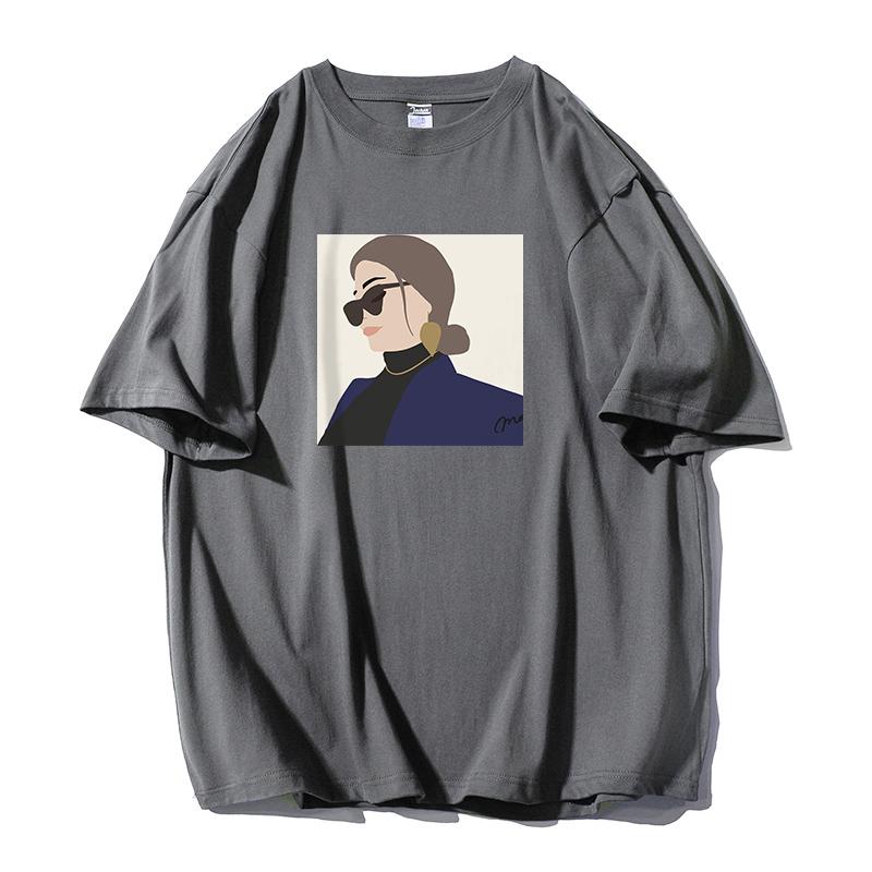 Shellsuning Личность Женская футболка из 100% хлопка с принтом Новые летние короткие базовые футболки большого размера с круглым вырезом Женская мода Уличная одежда Топы Harsuku