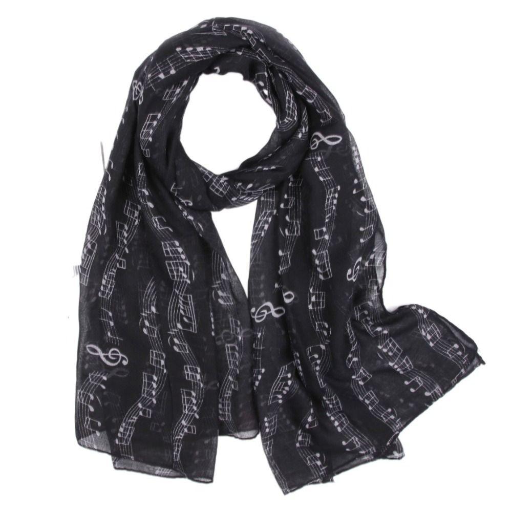 180*80cm Musical Note Print Scarf Cotton Voile Musical Note Floral Wrap  Ladies