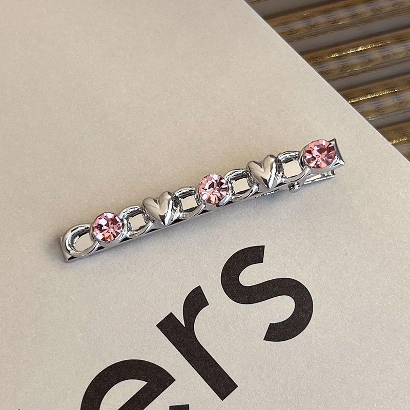 Fashion Luxury Crystal Hairpins Vintage Heart Pink Rhinestone Silver Hair Clips For Women Girls Sweet Barrettes Hair Accessories
