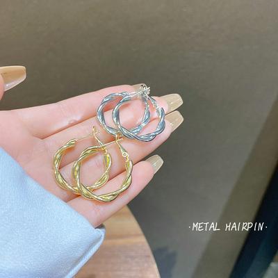S Серьги-кольца Игла из серебра Женские трендовые крученые металлические серьги Европейские и американские преувеличенные украшения для ушей