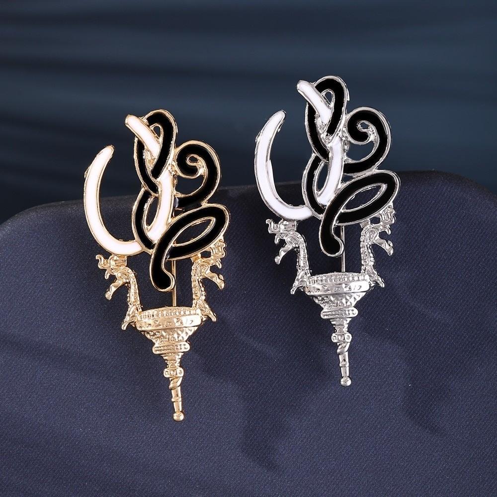 Elegant Commemorative Brooch Dripping Oil Finish Double Dragon Pin Entwined Retro Brooch Party