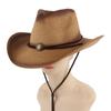 Men Straw Cowboy Hat Sun Hat Folding Western Wide Curved Brim with Adjustable Chin Strap Hat