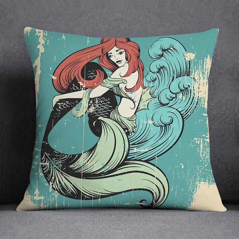 Наволочка с изображением морского животного и русалки, украшение для дома, квадратная наволочка, украшение для дома и офиса, наволочка