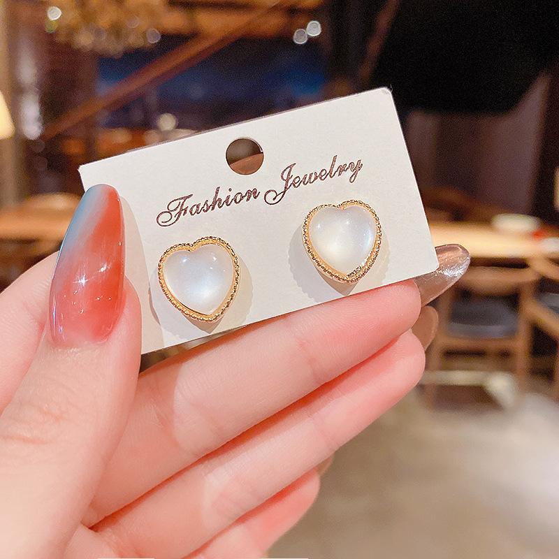 S925 silver needle opal stud earrings femininity geometric love premium earrings ins style Korean earrings collection