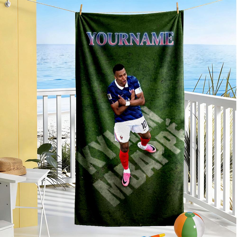 Mbappe Customize Text Beach Towel Super Soft Microfiber Quickdry Fabric Suitable for Swimming Gym Camping Yoga Vacation