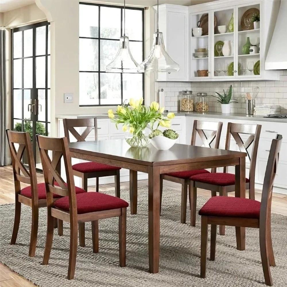 Solid Color Dining Chair Covers Diamond Grid Cushion Covers Chair Seat Cover  For Home  Office