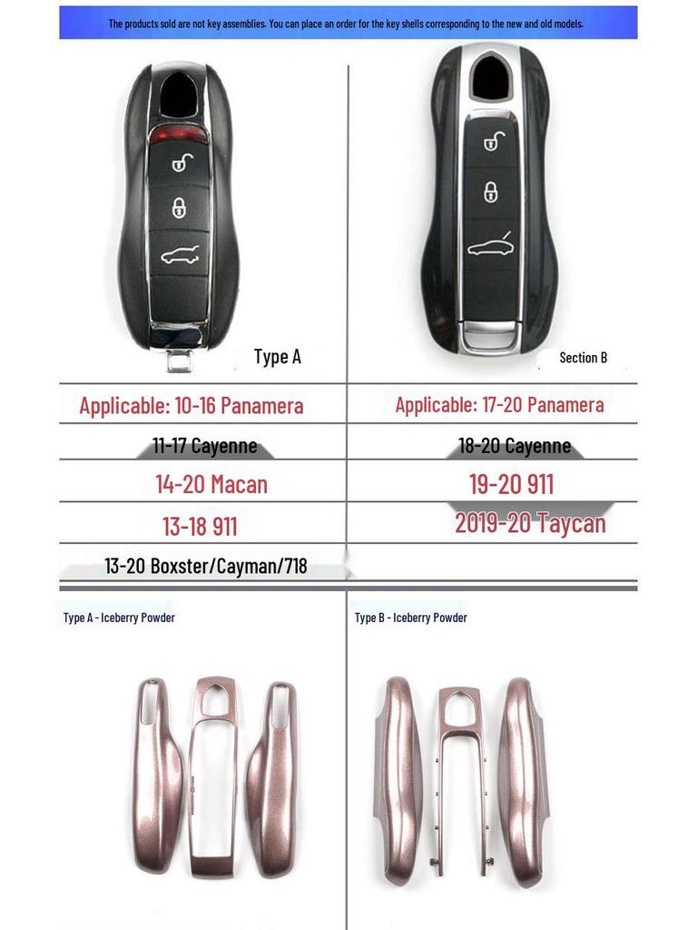 Fits Porsche Key Shell: New Cayenne, Macan, Panamera, 718, Taycan - Ice Raspberry Pink Matte Gray Solid Color