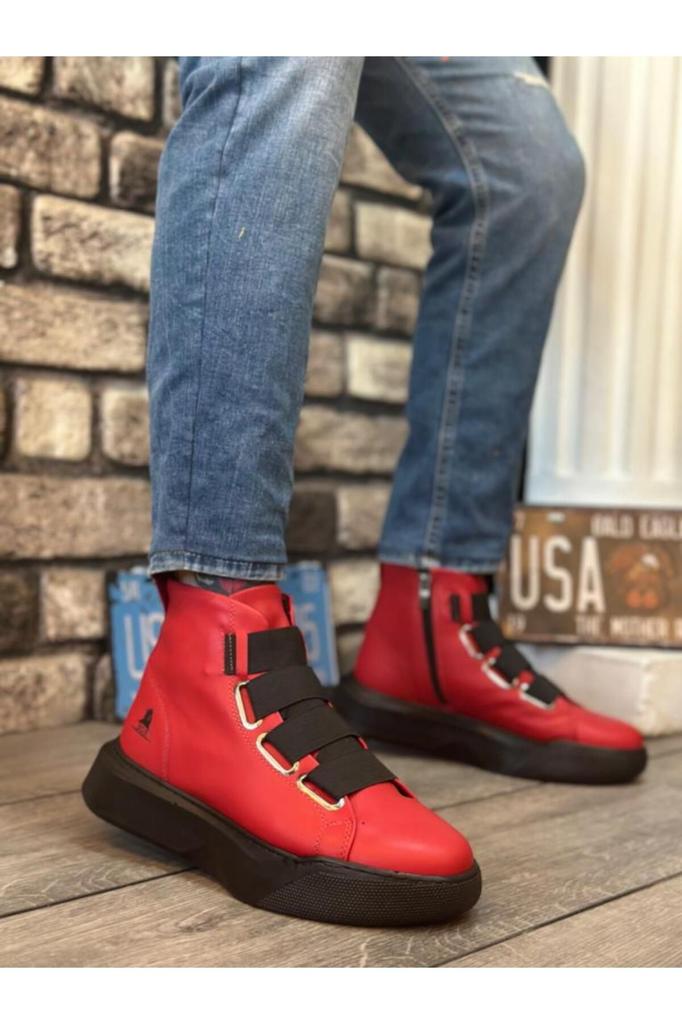 Men's Fashion Flat Heeled Booties Bootie Ba Banded High Sole Red Sports Boots Shoes