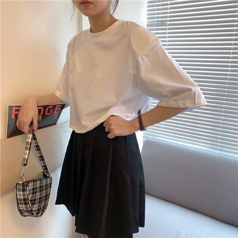 VAYLA Short Sleeve T-shirts Women Solid Cropped Tops Sexy Stylish Harajuku Streetwear Girls Cool Loose All-match Korean Style Casual
