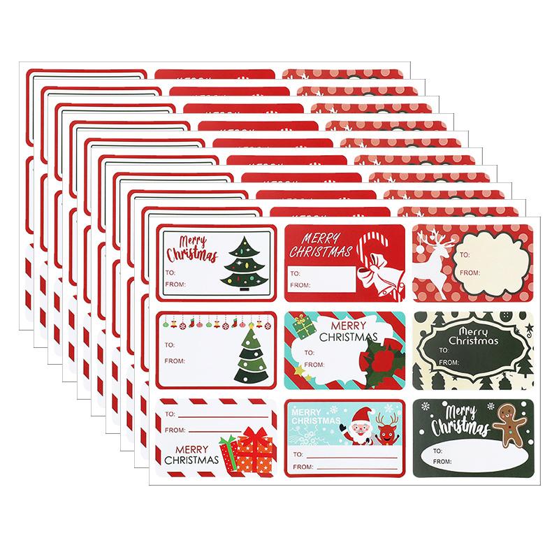 90pcs/10sheets Christmas Stickers Gift Box Wrapping Decoration Paper Label Sticker Name Tag 2024 Merry Christmas Decor New Year